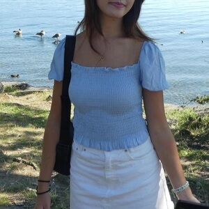 Light Blue Smocked Women's Top